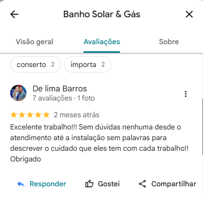 Depoimento de cliente 1 — BanhoSolar&Gás