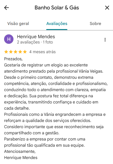 Depoimento de cliente 3 — BanhoSolar&Gás