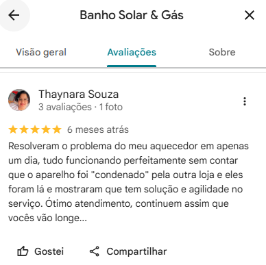 Depoimento de cliente 5 — BanhoSolar&Gás