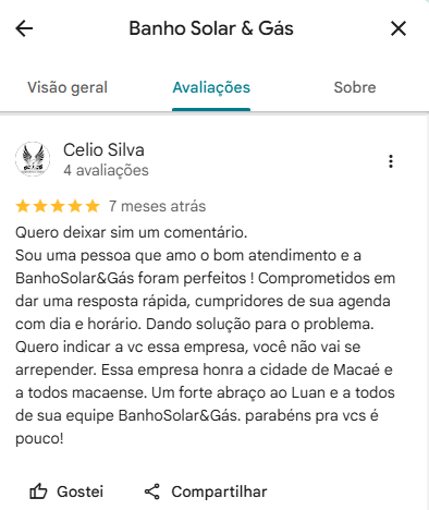 Depoimento de cliente 6 — BanhoSolar&Gás